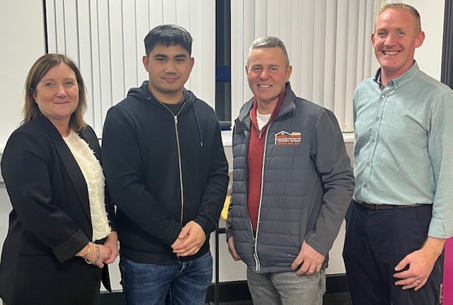 Victoria Boyd, Head of Training Programmes and Apprenticeships at SERC with local bricklaying employers, Jem Chamus, (Newtownards), and Barry Ritchie (Portaferry), with Francis Rice, Principal Lecturer, SERC